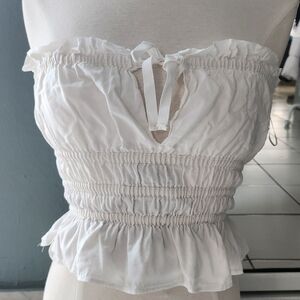 H&M White Strapless Smocked Ruffle Crop Top